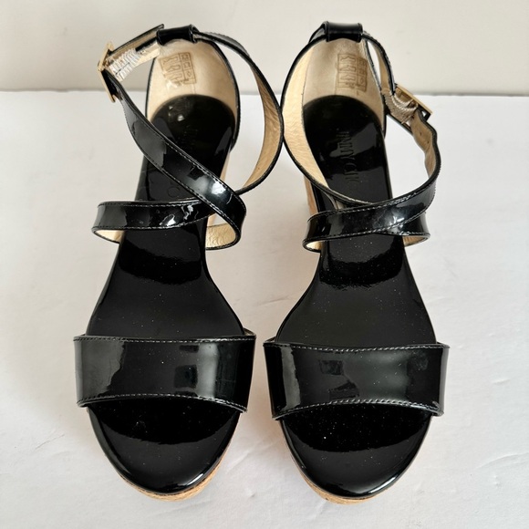 Jimmy Choo Portia 70 Black Patent Leather Wedge Sandals Size 36.5 - Picture 6 of 16